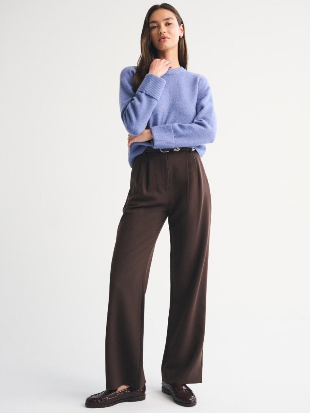 NWT ABERCROMBIE & FITCH Sloane Brown Tailored Wide Leg Trousers Pants, Size 30